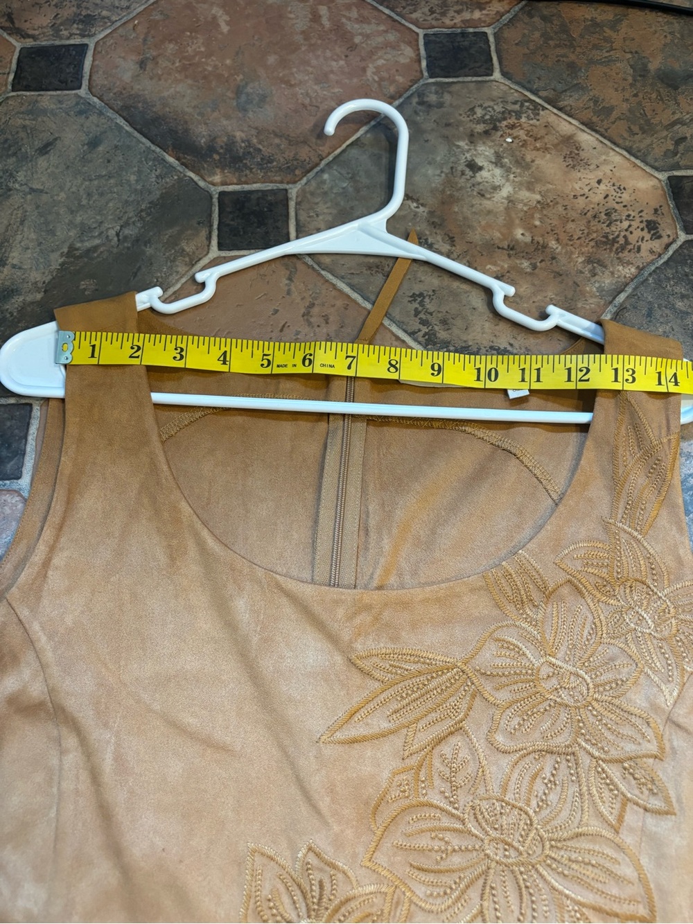 Soft Surroundings Tan Suede Boho Embroidered Sleeveless Top XL - Picture 13 of 14